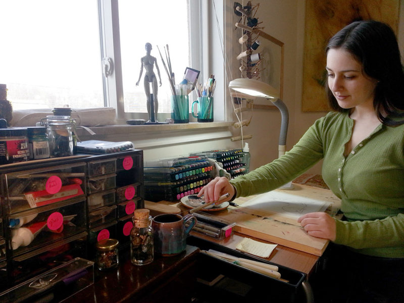 Georgia at the drawing table